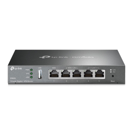 Comprar TP-Link TPLINK-009 ER605 Router VPN Gigabit Omada by TP-Link. 5 puertos Gigabit. Hasta 3 puertos WAN y 1 WAN USB. VPN de alta seguridad. Balanceo de carga Multi-WAN. Gestión centralizada en la nube