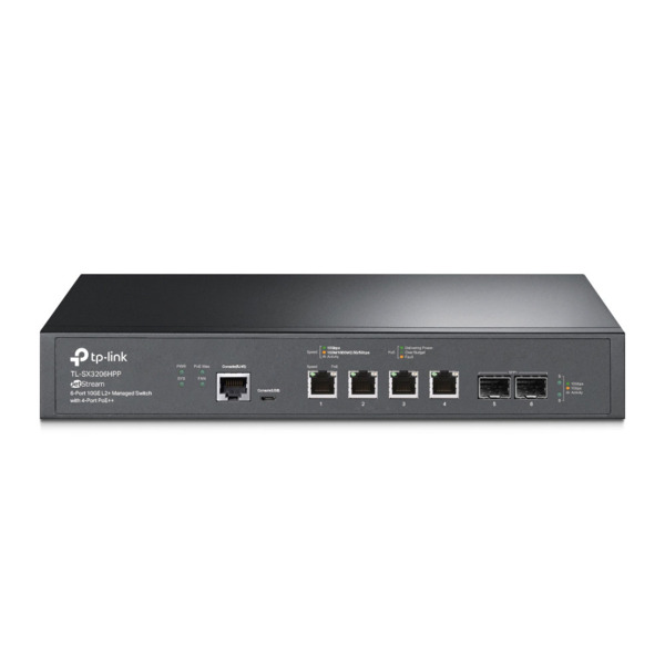TP-Link TPLINK-037 SX3206HPP Switch JetStream Omada by TP-Link. 4 puertos PoE++ Ten-Gigabit. 2 ranuras SFP+ Ten-Gigabit. 1 puert