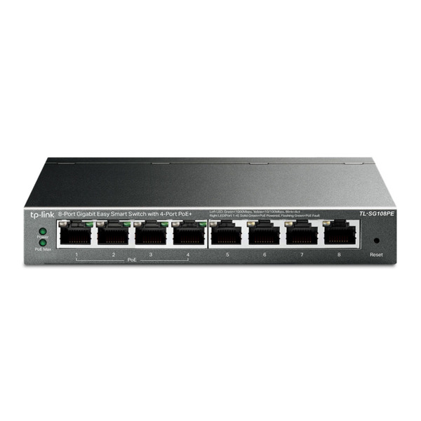 TP-Link TPLINK-106 TL-SG108PE Switch Easy Smart TP-Link. 8 puertos Ethernet Gigabit (de los cuales 4 admiten PoE+). Entrega PoE