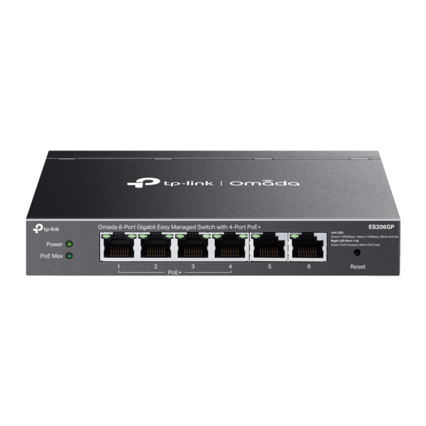 TP-Link TPLINK-136 ES206GP Switch Omada by TP-Link. 6 puertos Ethernet Gigabit (de los cuales 4 admiten PoE+). Entrega PoE total