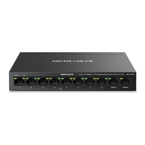 TP-Link TPLINK-254 MS110CMP Switch PoE Fast Ethernet TP-Link Mercusys de 10 canales. 8 canales PoE+ 10/100 Mbps y 2 canales Giga