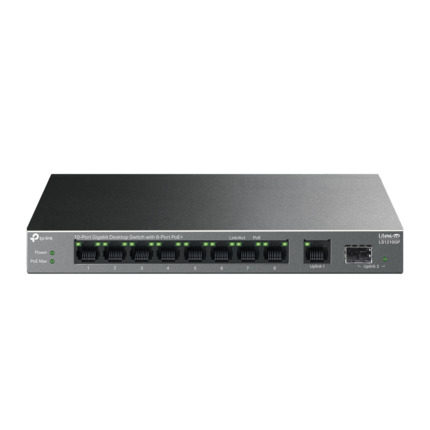 Comprar TP-Link TPLINK-264 LS1210GP Switch no gestionable PoE+ TP-Link LiteWave. 9 puertos Gigabit y 1 SFP. 8 puertos PoE+ de 61 W. Modos Extend e Isolation. PoE Auto Recovery. Instalación en sobremesa o pared y chasis metálico