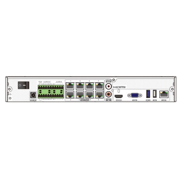 TVT TD-3308H1-8P-B2-B Grabador NVR IP 8CH 12MP 8PoE Audio 1HDD Alarma 8/4 Funciones inteligentes TVT (1)