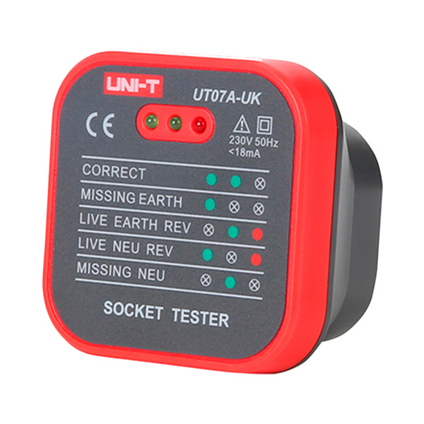 UNI-TREND UT07A-UK Tester de tomas eléctricas UK - Verificación de errores de cableado - Sencillo de usar - Permite hacer un tes