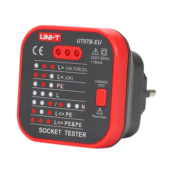 UNI-TREND UT07B-EU Tester de tomas eléctricas EU - Verificación de errores de cableado - Test de posibles fugas - Sencillo de us