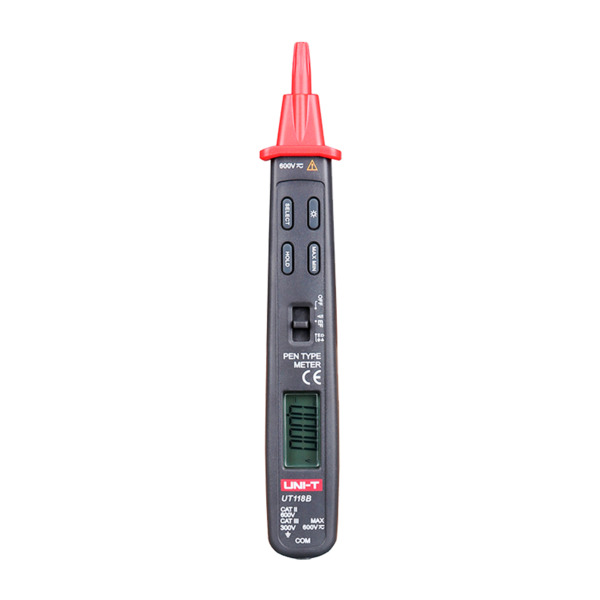 UNI-TREND UT118B Multímetro digital tipo lápiz - Pantalla LCD - Medición de voltaje en DC y AC hasta 300V - Medición de resisten