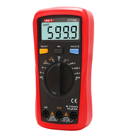 Comprar UNI-TREND UT133A Multímetro digital de mano - Medición de voltaje en DC y AC hasta 600V - Medición de intensidad en DC y AC hasta 10A - Medida de resistencia, capacitancia, frecuencia - Medición de temperatura - Auto Rango | Función NVC | Test de