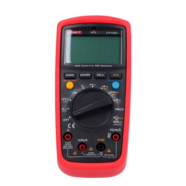 UNI-TREND UT139C Multímetro digital con función True RMS - Medición de voltaje en DC y AC hasta 600V - Medición de intensidad en (3)