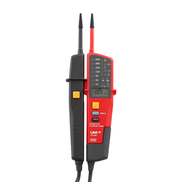 UNI-TREND UT18C Detector de voltaje AC/DC sin contacto - Display LED - Modo de alto y bajo voltaje hasta 690 V - Aviso audible y