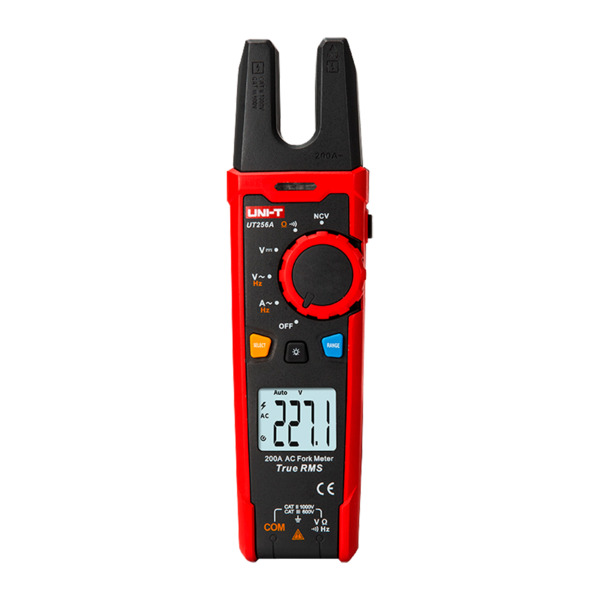 UNI-TREND UT256A Pinza amperimétrica tipo tenedor - Pantalla LCD de hasta 6000 cuentas - Medición de intensidad en AC hasta 200A