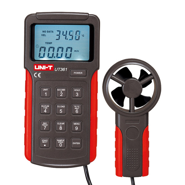 UNI-TREND UT361 Anemómetro tipo Split - Sensor de velocidad del viento de alta precisión - Sensor de temperatura - Apagado autom
