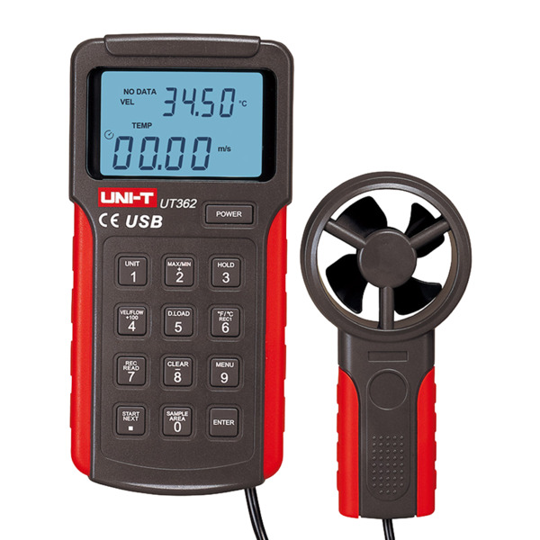 UNI-TREND UT362 Anemómetro tipo Split - Sensor de velocidad del viento de alta precisión - Sensor de temperatura - Apagado autom