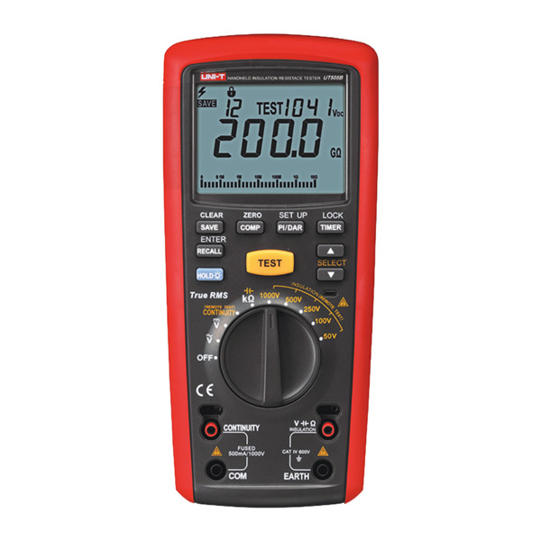 UNI-TREND UT505B Medidor de resistencia de aislamiento - Multimétro de voltaje AC y DC hasta 600V - Rangos 50/100/250V/500V/1000