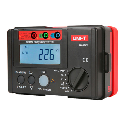 Comprar UNI-TREND UT582+ Comprobador de tiempo de disparo de diferencial - Display LCD de hasta 1000 cuentas - Compatible con circuitos monofásicos 195V~253V - Medición de voltaje AC hasta 600V  - Selector de fases 0º y 180º - Apagado automático