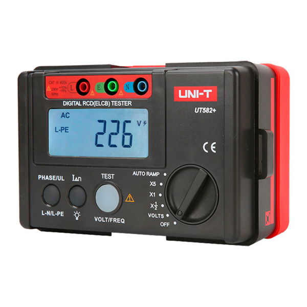 UNI-TREND UT582+ Comprobador de tiempo de disparo de diferencial - Display LCD de hasta 1000 cuentas - Compatible con circuitos