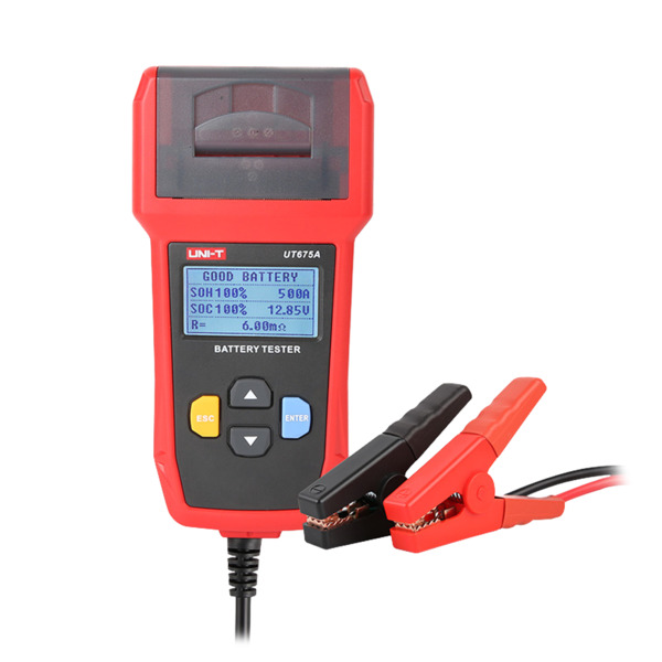 UNI-TREND UT675A Tester de baterías - Mide capacidad, voltaje, resistencia y estado - Testeo de carga y arranque de baterías 12V