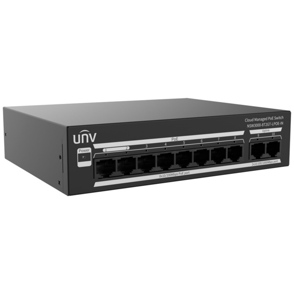 UNIVIEW UV-NSW3000-8T2GT-LPOE-IN Uniview Switch PoE Cloud Gestionable - 8 PoE802.3af/at + 2 uplink RJ45  - 8 RJ45 10/100 Mbps + (1)