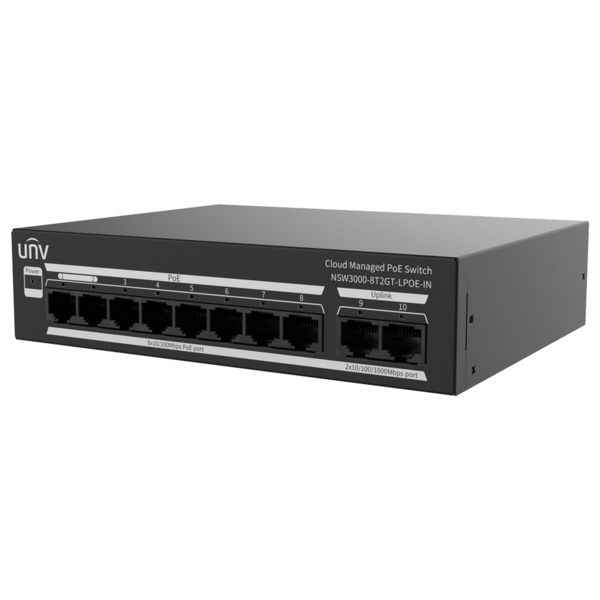 UNIVIEW UV-NSW3000-8T2GT-LPOE-IN Uniview Switch PoE Cloud Gestionable - 8 PoE802.3af/at + 2 uplink RJ45  - 8 RJ45 10/100 Mbps + (3)