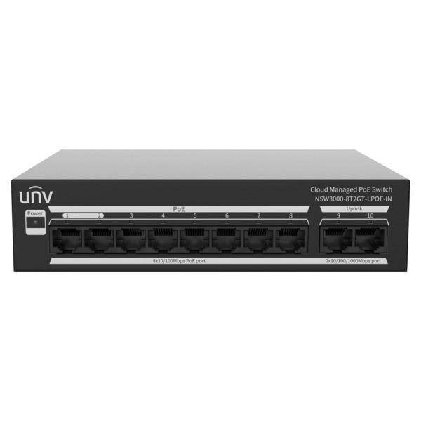 UNIVIEW UV-NSW3000-8T2GT-LPOE-IN Uniview Switch PoE Cloud Gestionable - 8 PoE802.3af/at + 2 uplink RJ45 - 8 RJ45 10/100 Mbps +