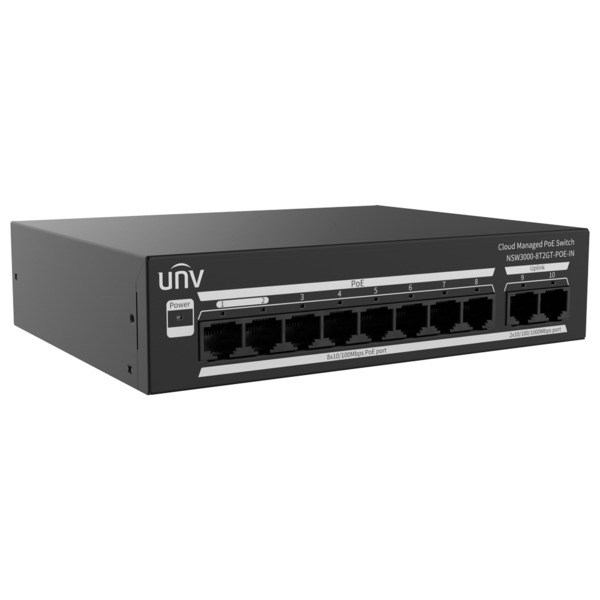 UNIVIEW UV-NSW3000-8T2GT-POE-IN Uniview Switch PoE Cloud Gestionable Capa 2  - 8 PoE802.3af/at + 2 uplink RJ45  - 8 RJ45 10/100 (1)
