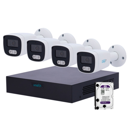 Comprar UNIVIEW UV-NVRKIT108B-4 Kit de Videovigilancia Uniarch - NVR 8 canales IP | 1 TB HDD - 4 Cámaras bullet IP67 - Plug & Play | UMD | PoE - Detección Humanos y Vehículos - Interfaz WEB, CMS, Smartphone y NVR