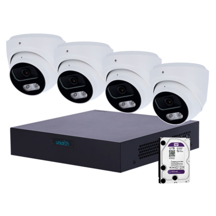 Comprar UNIVIEW UV-NVRKIT108T-4 Kit de Videovigilancia Uniarch - NVR 8 canales IP | 1 TB HDD - 4 Cámaras Turret IP67 - Plug & Play | UMD | PoE - Detección Humanos y Vehículos - Interfaz WEB, CMS, Smartphone y NVR