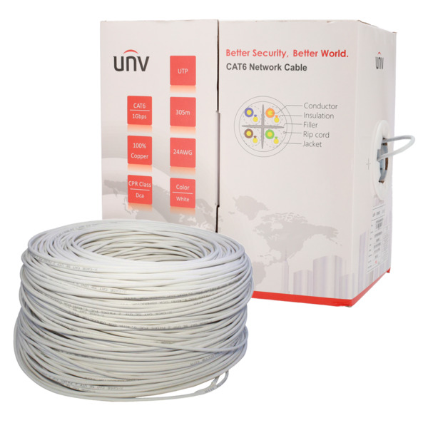 UNIVIEW UV-UTP6-300-BC24AWG-DCA-B-W Uniview cable UTP categoría 6 - Conductor OFC,100% cobre - Diámetro 24 AWG-0,53mm - Certific (1)