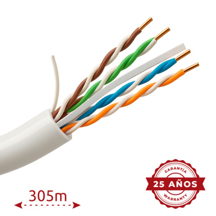 Comprar UNIVIEW UV-UTP6A-300-BC23AWG-DCA-R-W Uniview cable UTP Categoría 6A - Conductor OFC,100% cobre - Diámetro 23 AWG-0,55mm - Certificado CPR: Dca-s2,d2,a2  - Cubierta exterior LSZH / Color blanco -  Se suministra en bobina de madera de 305m