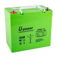 Upower - Batería recargable - Tecnología plomo ácido AGM - Voltaje 12 V - Capacidad 55 Ah - 210 x 228  x 137 mm / 17700 g - Para