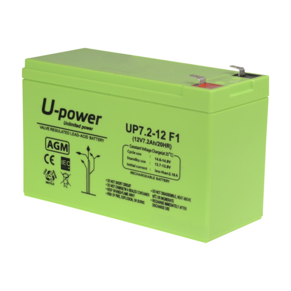 Upower - Batería recargable - Tecnología plomo ácido AGM - Voltaje 12 V - Capacidad 7.2 Ah - 101 x 151 x 65 mm / 2180 g - Para r