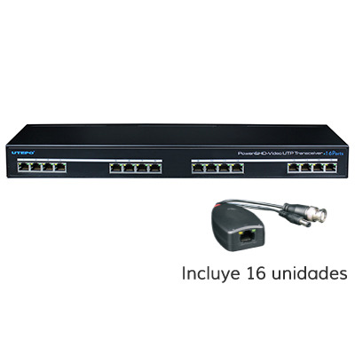 UTEPO UTP116PV-HD2 Conversor UTP 16ch Vídeo 4EN1 + Alimentación en Rack 19"