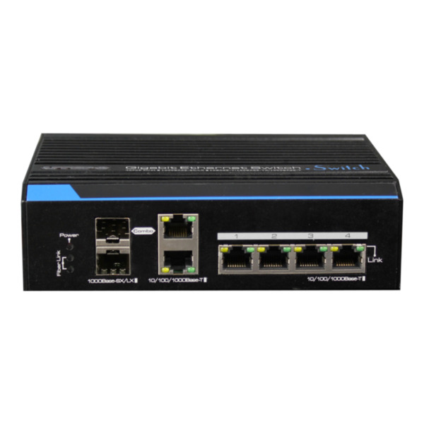 UTEPO UTP7204GE Switch Industrial 4 puertos Gigabit + 2 Uplink Combo Gigabit (2SFP+2RJ45) Redundant 6KV