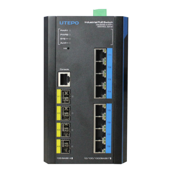 UTEPO UTP7608GE-POE-IE Switch Industrial Fast-Ring PoE 8 puertos Gigabit + 4 Uplink 10G SFP 240W 802.3af/at 6KV - Layer 3 (1)