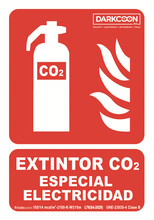 VALLEUNION P-148 Señal Extintor CO2 contra incendios fotoluminiscente, especial electricidad, homologada Clase B.