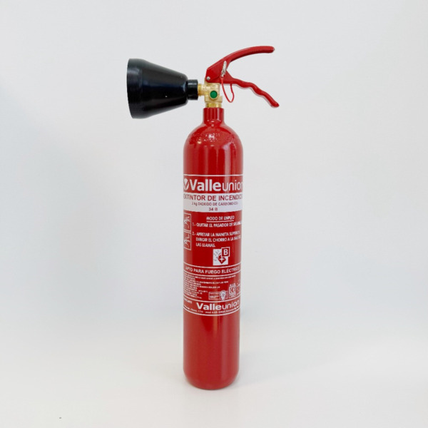VALLEUNION VU-2-CO2 Extintor CO2 2Kg Dióxido Carbono, eficacia 334B con soporte pared. Certificado, homologado y marcado CE.