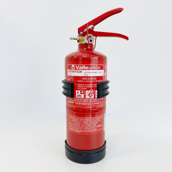 VALLEUNION VU-2-PP Extintor polvo ABC 2Kg eficacia 8A34BC con soporte de plástico. Certificado, homologado y marcado CE.