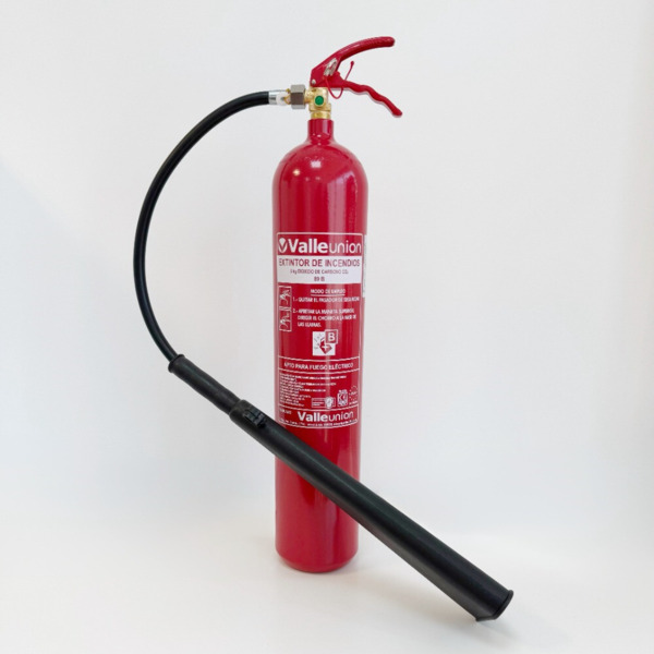 VALLEUNION VU-5-CO2 Extintor CO2 5Kg Dióxido Carbono, eficacia 89B con soporte pared. Certificado, homologado y marcado CE.