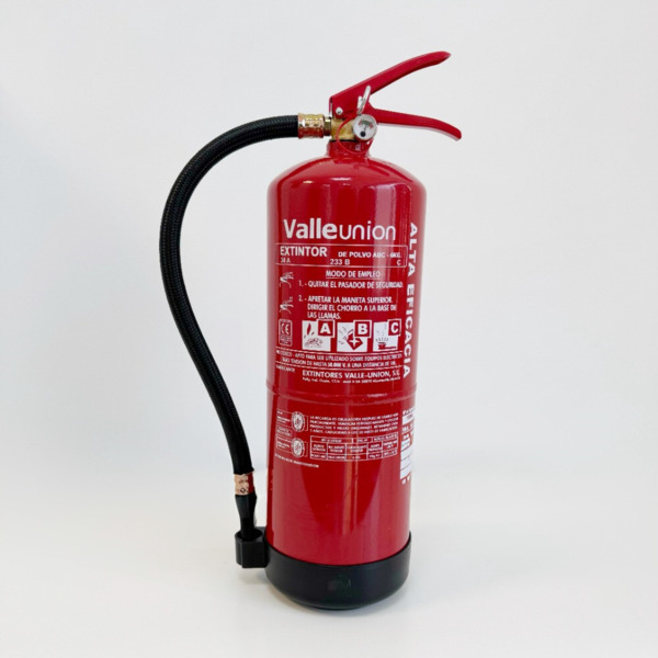 VALLEUNION VU-6-PP-AF Extintor polvo ABC 6Kg Alta Eficacia 34A233BC con soporte y base plástico. Certificado, homologado y CE