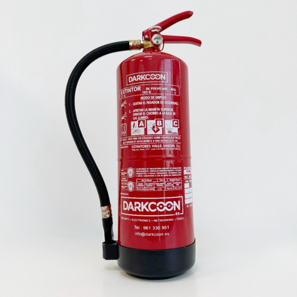 VALLEUNION VU-6-PP Extintor polvo ABC 6Kg eficacia 27A183BC con soporte y base plástico. Certificado, homologado y marcado CE.