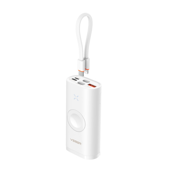 VEGER Mini Power bank con LEDs carga - Capacidad 10000mAh - Entradas USB-C, Lightning - Salidas 2x USB-C, USB-A, Inalámbrica - C