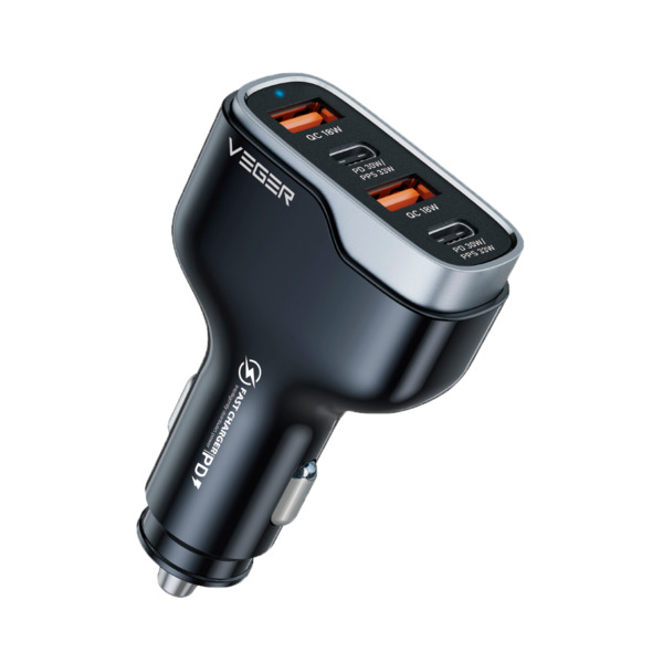 VEGER VG-CC53-2A2C VEGER - Mechero coche - Potencia 66W - Carga rápida 30W - Salidas 2x USB-C, 2x USB-A - Color Negro