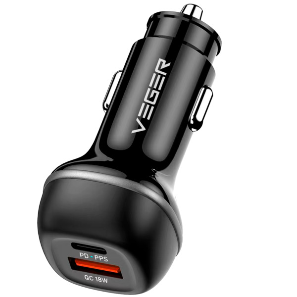 VEGER VG-CC62-1A1C VEGER - Mechero coche - Potencia 51W - Carga rápida PD30W, QC18W - Salidas USB-C, USB-A - Color Negro