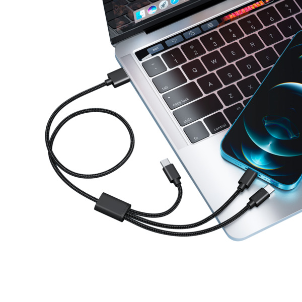 VEGER VG-V303 Veger - Cable USB 3 en 1 - USB-A a USB-C, Lightning y Micro-USB - Cubierta de metal, Nylon trenzado  - Longitud 1. (1)