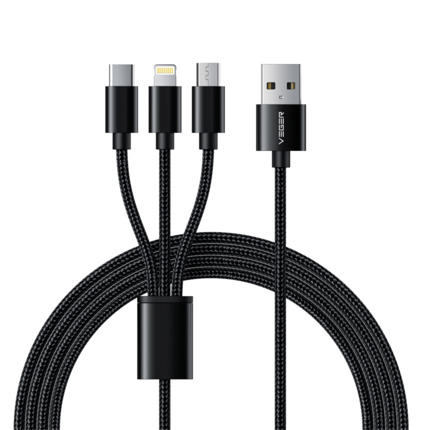 Comprar VEGER VG-V303 Veger - Cable USB 3 en 1 - USB-A a USB-C, Lightning y Micro-USB - Cubierta de metal, Nylon trenzado  - Longitud 1.5m - Color negro