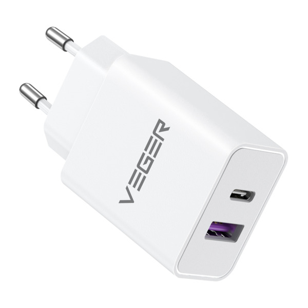 VEGER VG-VLS302U VEGER - Cargador USB - Potencia 30W - Carga rápida  - Salidas USB-A, USB-C - Color blanco