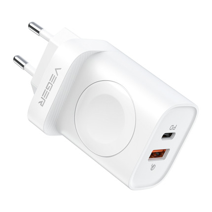 Comprar VEGER VG-W002E VEGER - Cargador USB e inalámbrico (para iWatch) - Potencia 25W - Carga rápida 22.5W - Salidas USB-A, USB-C e inalámbrica - Color blanco