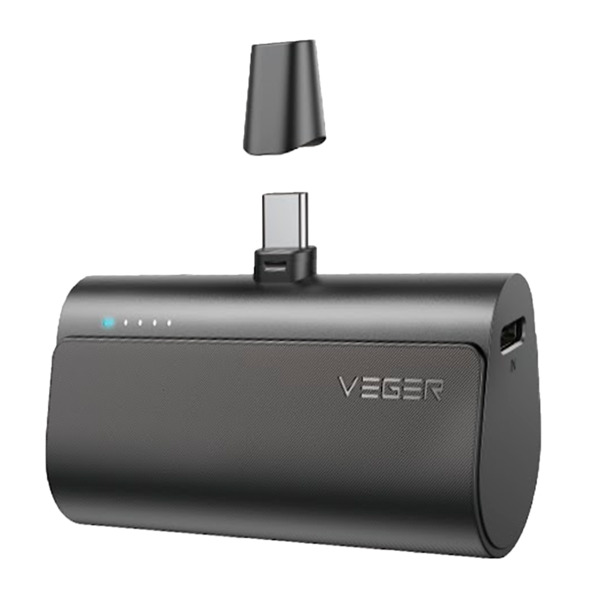 VEGER VG-W0556 VEGER Mini Power bank con LEDs carga - Capacidad 5000mAh - Entrada USB-C, Conector USB-C - Salida Conector USB-C