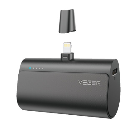 Comprar VEGER VG-W0556P VEGER Mini Power bank con LEDs carga - Capacidad 5000mAh - Entrada USB-C - Salida Conector Lightning - Carga 1 dispositivo - Carga rápida PD20W