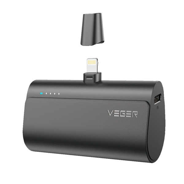 VEGER VG-W0556P VEGER Mini Power bank con LEDs carga - Capacidad 5000mAh - Entrada USB-C - Salida Conector Lightning - Carga 1 d