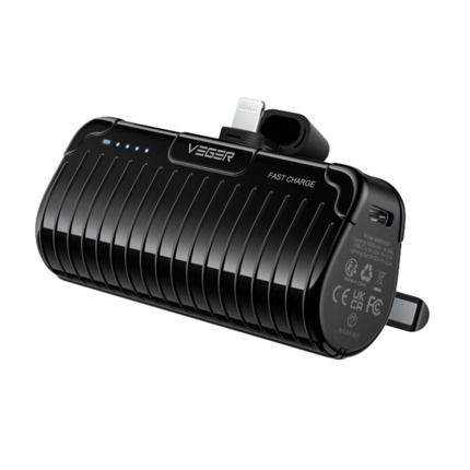 Comprar VEGER VG-W0558P VEGER Mini Power bank con LEDs carga - Capacidad 5000mAh - Entrada USB-C - Salida Conector Lightning - Carga 1 dispositivo - Carga rápida PD20W | Soporte plegable